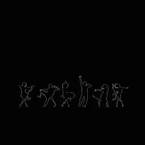 Dancing people silhouettes on a pure black background, only dark...