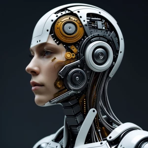 A futuristic humanoid robot with a highly detailed mechanical st...