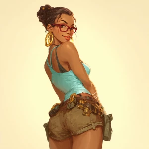 Generate an image of a young Nigerian woman with dark brown skin...