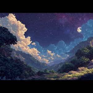 Subject: A seamless landscape depicting a single scene split eve...