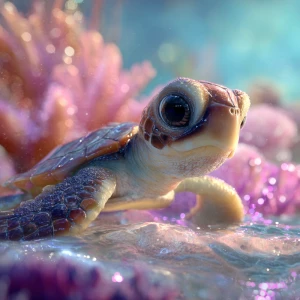 A baby sea turtle named Tika, swimming gently across the reef....