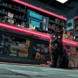 A masked street cat. Hostage cat trembling behind the counter, s...