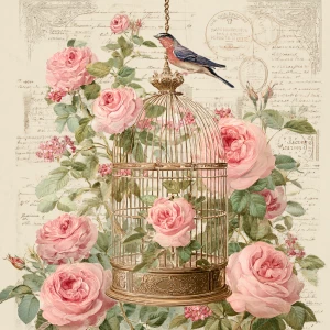 Victorian Mauve Rose Aviary – 2 Large Journaling Cards (Birdcage...
