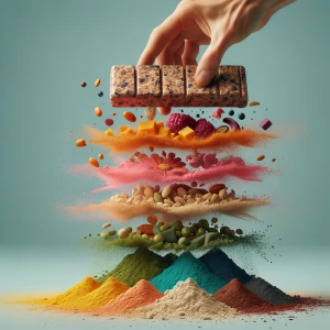 A protein bar drops and turns into its superfood ingredients on...