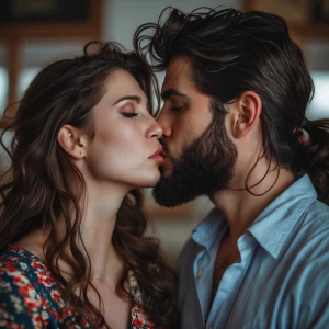 Man and woman kissi g