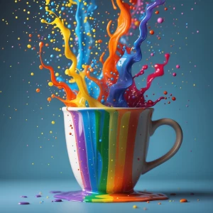A cup overflowing with and then the streams are of different col...