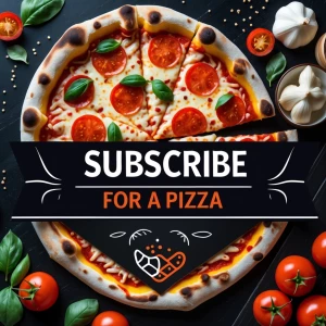 Generate a banner with a text subscribe for a pizza with aback g...