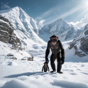 "Tall snowy mountains, white snow everywhere, cold wind blowing....