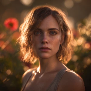soft focus portrait of mix between Margot Robbie and Emma Watson...