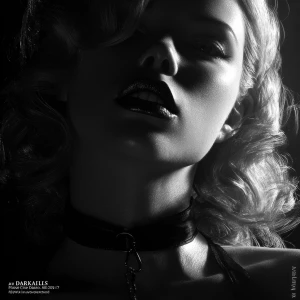 "Noir style, close up, femme fatale, B&W, shadows"