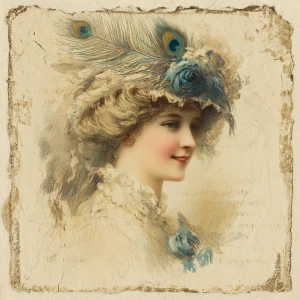 Edwardian blonde lady in 3/4 profile, soft smile, lace collar an...