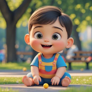3d cartoon baby play in Park