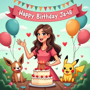 Illustrate a vibrant cartoon scene for Shannon's birthday on Jan...