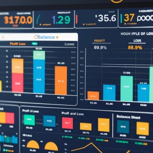 Create a futuristic looking profit and loss and balance sheet an...