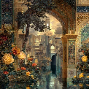 Create an enchanting 16:9 image capturing the essence of Sufi te...