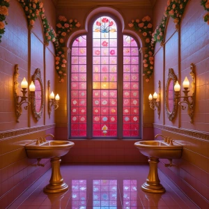 Generate an image of "Bathroom 1 - Amber Bloom Washroom," a luxu...