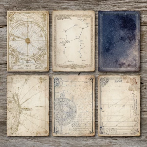 Print-ready vintage ephemera sheet with 6 coordinated shabby-chi...