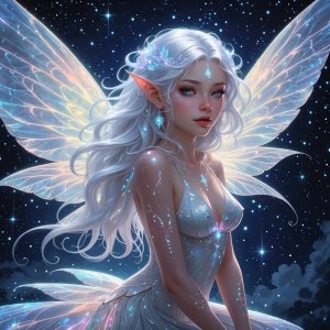 An ethereal astral pixie shimmers with otherworldly beauty, her...
