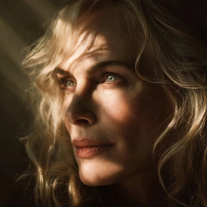 Um retrato próximo de Daryl Hannah, capturando seus traços marca...