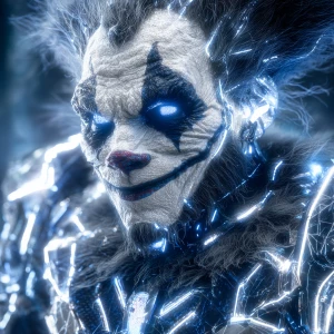 A cyborg Joker in a mecha exoskeleton armor in the style of H.P....