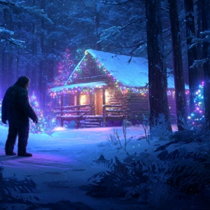 So me a winter Christmas scene in the woods with snow falling an...