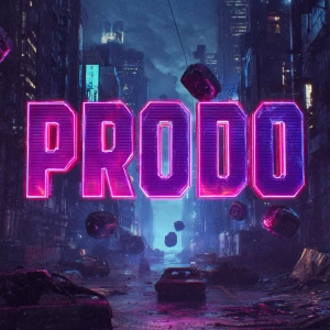 Futuristic crypto promo poster, glowing neon typography “$PROD”,...