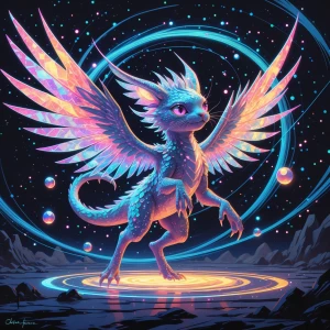 In a technicolor dream, a shimmering solar holographic digital p...