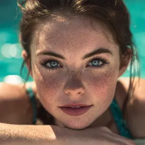 A very pretty Blue eyed girl with freckles across her nose loung...