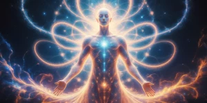 A luminous celestial being, its ethereal form composed of shimme...