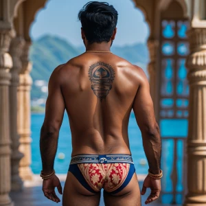 Indian mens in half underwear back