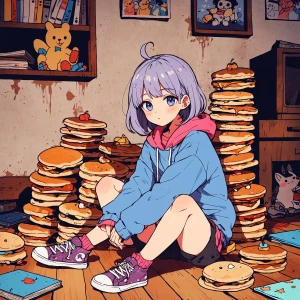 A petite, energetic teenage girl with shoulder-length lavender h...