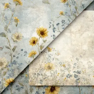 flat printable junk journal background paper, airy floral design...