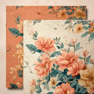 printable junk journal background paper, vintage bohemian floral...