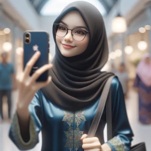 edit kan gambar saya memakai tudung shawl hitam baju kurung mela...