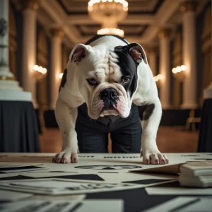 Generate an image of a female Alapaha Blueblood bulldog with whi...