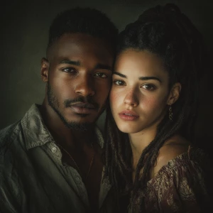 Generate an image of a strikingly handsome biracial male and fem...