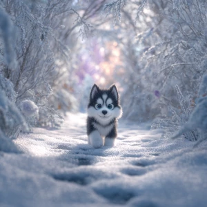 Use the snow-frosted forest path scene as the environment: tunne...