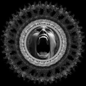 A terrifying glitch effect digital painting depicting an infinit...