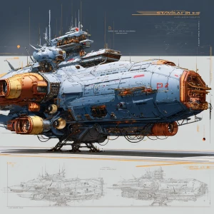 Create a character design sheet of a massive cyberpunk mothershi...