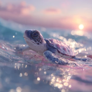 A baby sea turtle named Tika, swimming gently across the reef....