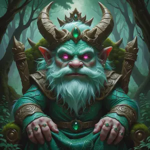 In the heart of a mystical forest, a magnificent troll with shim...