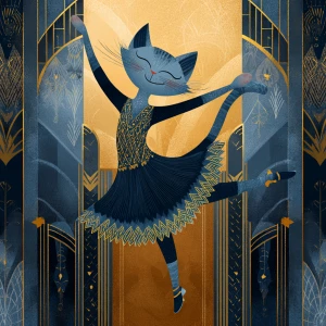 A cat dancing like a flapper with a flapper dress in an art deco...