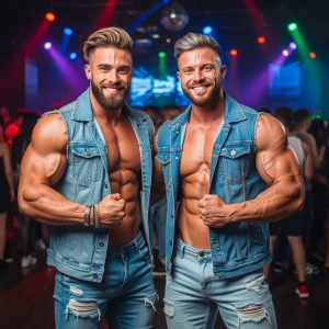 Two 30 year old men are depicted in an Gay men's only club weari...