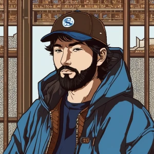 Can you create an image of  of a man with light blue eyes, a nea...