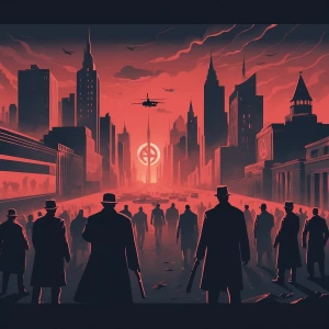 Create a haunting and intense scene set in a dystopian 2025 Amer...