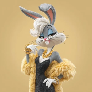 Generate an image of Bugs Bunny transformed into a stylish and g...