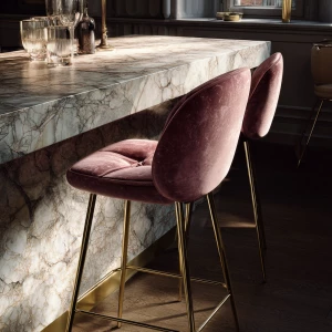 Create a visually striking scene featuring two velvet bar stools...