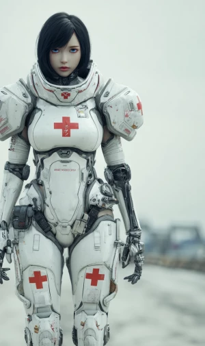 a japanese magazine advertisement with text of A futuristic fema...