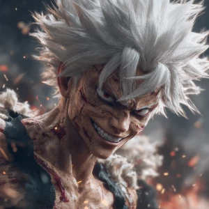 Ultra-realistic anime portrait of Sanemi Shinazugawa, wild spiky...