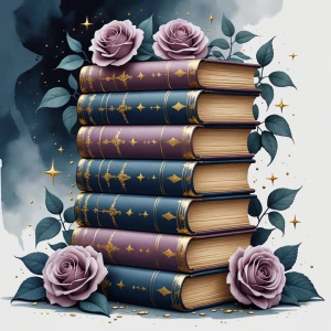 A single tall, elegantly detailed stack of Victorian books in de...